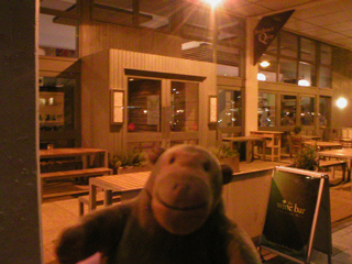 Mr Monkey outside the Bordeaux Quay Brasserie