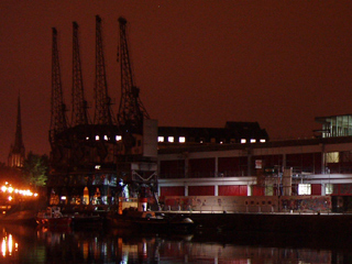 Cranes lined up in front of the Bristol Museum site