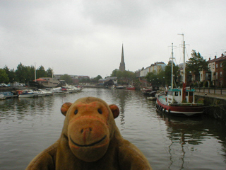 Mr Monkey looking at Redcliffe from the bridge over the harbour