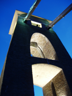 The illuminated east pier viewed from below