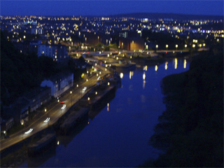 Hotwells and the entrance to the Floating Harbour from the Clifton bridge at night