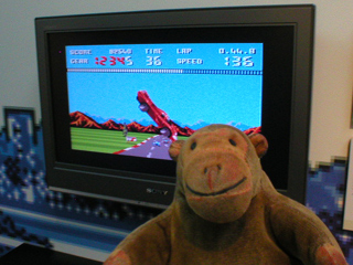 Mr Monkey watching a car flying in a video game