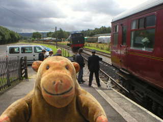 Mr Monkey watching the locomotive reverse towards the carriages