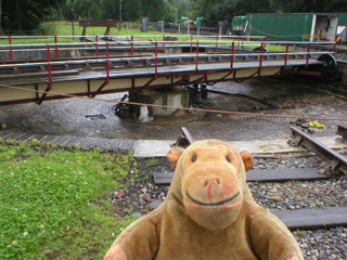 Mr Monkey looking at the Peak Rail turntable