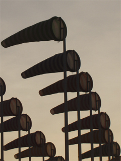 A row of fluttering windsocks