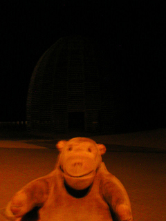 Mr Monkey looking at Untitled #143 by Aeneas Wilder in the dark