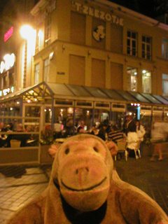 Mr Monkey outside 't Zeezotje at night