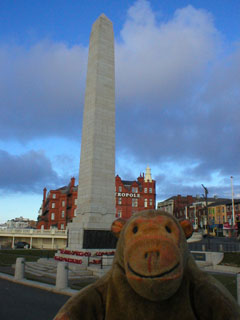 Mr Monkey looking at Blackpool War Memorial