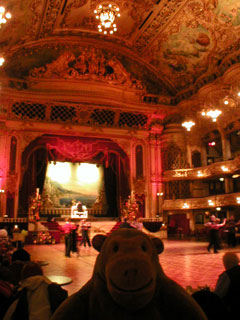 Mr Monkey looking at the ballroom at Blackpool Tower