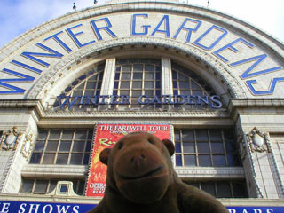 Mr Monkey in front of the Winter Gardens