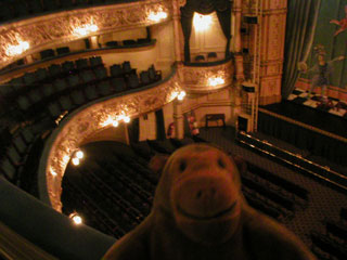 Mr Monkey looking down from the Upper Circle of the Grand Theatre