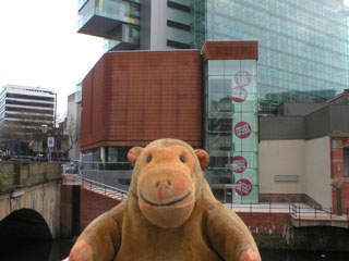 Mr Monkey looking at the new People's History Museum from Salford