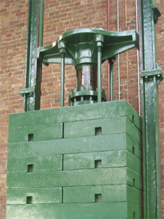 An accumulator piston and weights from the Water Street pumping station