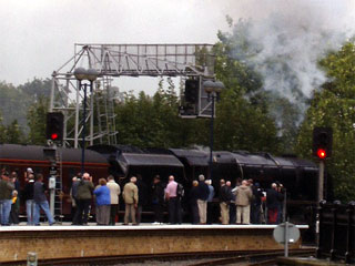 6233 Duchess of Sutherland hauling the Scarborough Flyer out of York station