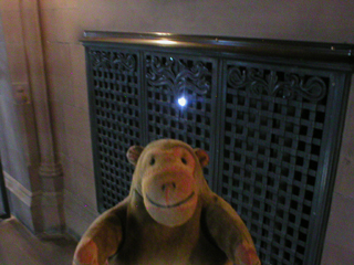 Mr Monkey looking at a radiator in the cloister