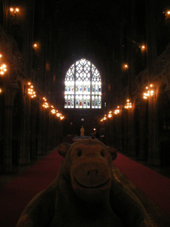 Mr Monkey looking along the Reading Room from the west end