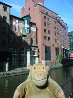 Mr Monkey looking at Albion Wharf and the Jurys Inn hotel