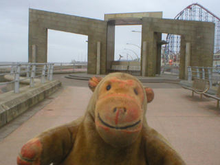 Mr Monkey looking one of the shelters on the South Promenade