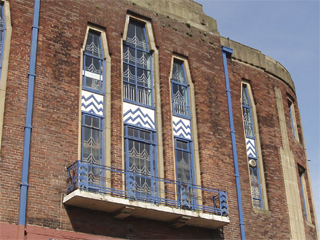 Art-Deco detailing on the facade of the Mecca bingo hall