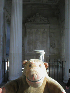 Mr Monkey reading one of the Rolls of Honour on the Southport war memorial