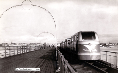 Postcard showing Silver Belle with power car facing away from Southport