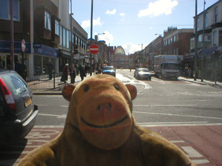 Mr Monkey looking down Abingdon Street at the Winter Gardens