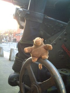 Mr Monkey sitting on a howitzer