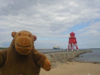 Mr Monkey on the groyne at South Shields