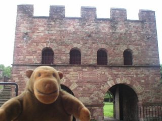 Mr Monkey on the other side of a Roman gatehouse