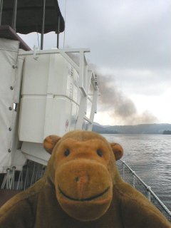 Mr Monkey watching steam from the funnel