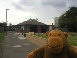Mr Monkey outside the foot tunnel