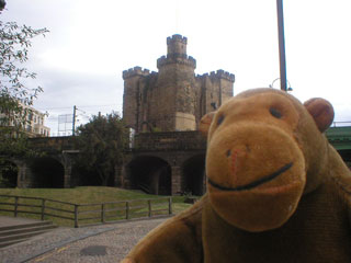 Mr Monkey in front of the Castle Keep