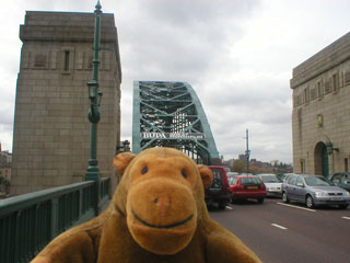Mr Monkey approching the Tyne Bridge