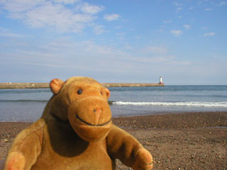 Mr Monkey acroos the Tweed from the lighthouse