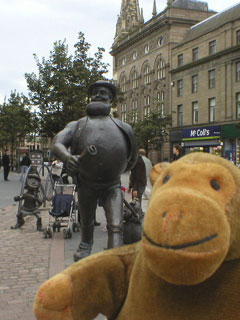Mr Monkey with statues of Dandy characters