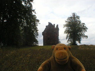 Mr Monkey outside Greenknowe Tower