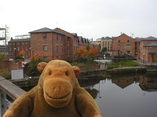 Mr Monkey on the footbridge across the Aire