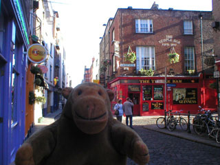 Mr Monkey acroos the road from the Temple Bar pub