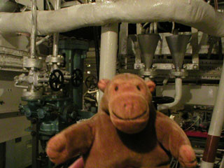 Mr Monkey in an engine room