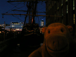 Mr Monkey with the Golden Hinde behind him