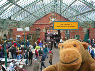 Mr Monkey looking at the market in Tynemouth station