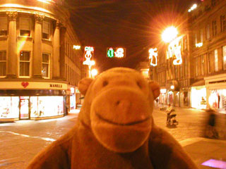 Mr Monkey on Grainger Street at night