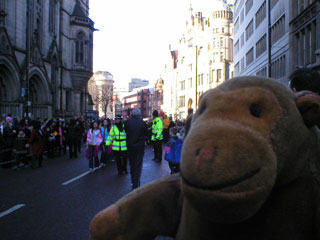 Policemen lead the parade