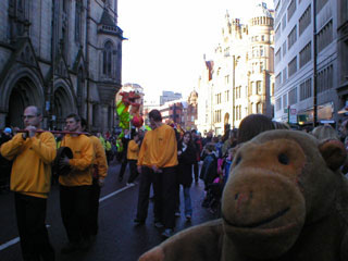 The band, in front of the dragons