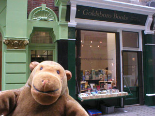 Mr Monkey outside Goldsboro Books