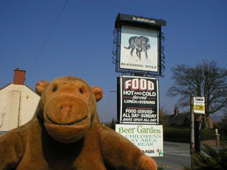 Mr Monkey with the Bleeding Wolf pub sign