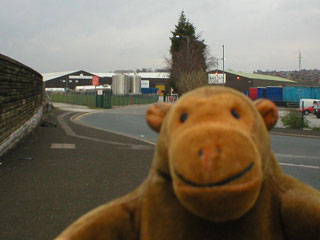 Mr Monkey looking towards the Buxton water bottling plant