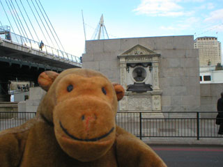 Mr Monkey across the road from the Bazalgette monument