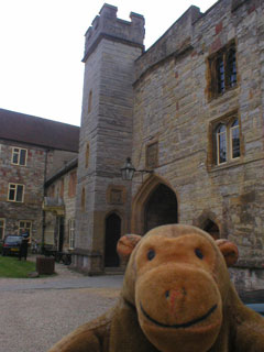 Mr Monkey inside the entrance of the castle