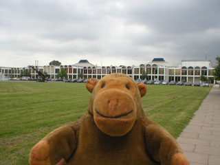 Mr Monkey outside the main buildings of RAF Hendon